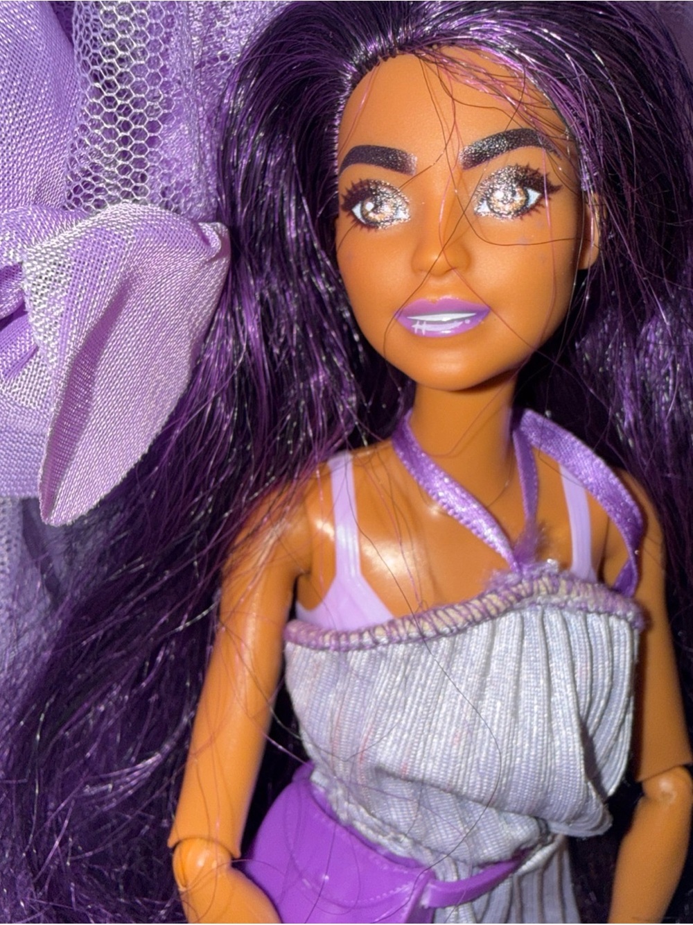 Barbie Mattel doll long purple hair and purple dress